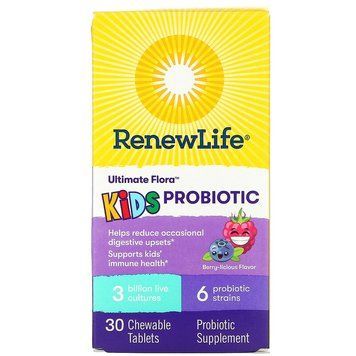 Renew Life, Ultimate Flora, пробіотик для дітей, ягідний смак, 3 млрд живих культур, 30 жувальних таблеток REN-15868 фото