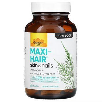 Country Life, Maxi-Hair, добавка для волосся, шкіри та нігтів, 60 таблеток CLF-05028 фото