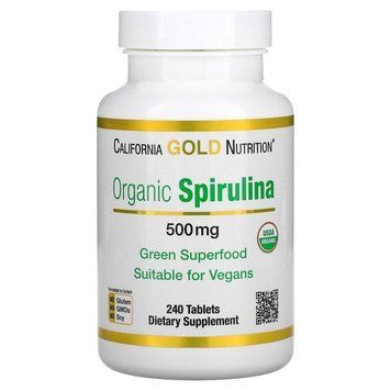 California Gold Nutrition, органічна спіруліна, сертифікат USDA Organic, 500 мг, 240 таблеток CGN-01362 фото