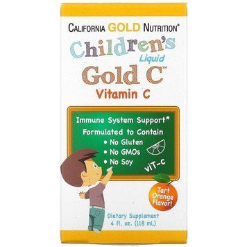 California Gold Nutrition, вітамін C у рідкій формі для дітей, класу USP, зі смаком терпкого апельсина, 118 м CGN-01099 фото