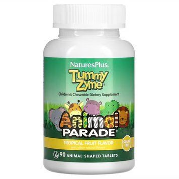 NaturesPlus, Source of Life, Animal Parade, активні ферменти для дітей, смак тропічних фруктів, 90 таблеток NAP-29947 фото