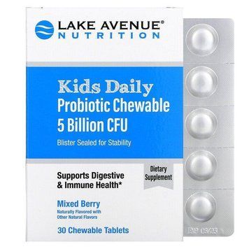 Lake Avenue Nutrition, пробіотик для щоденного застосування для дітей, ягоди, 5 млрд ДЕЩО, 30 таблеток LKN-01527 фото
