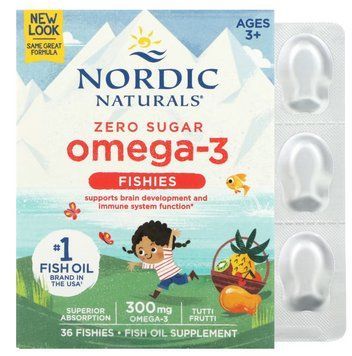 Nordic Naturals, Omega-3 Fishies, без цукру, для дітей віком від 3 років, тутті-фрутті, 300 мг, 36 таблеток у формі рибок NOR-31130 фото