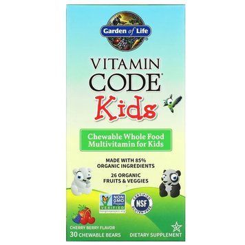 Garden of Life, Vitamin Code, цельнопищевые мультивітаміни для дітей, вишня, 30 жувальних ведмедиків GOL-11439 фото