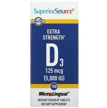 Superior Source, вітамін D3 з підвищеною силою дії, 125 мкг (5000 МО), 100 швидкорозчинних таблеток Mic SPS-90860 фото