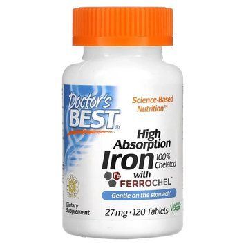 Doctor's Best, легкозасвоюване залізо з Ferrochel, 27 мг, 120 таблеток DRB-00459 фото